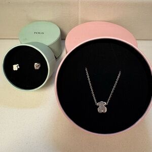 Tous Silver Bear Necklace with Earrings